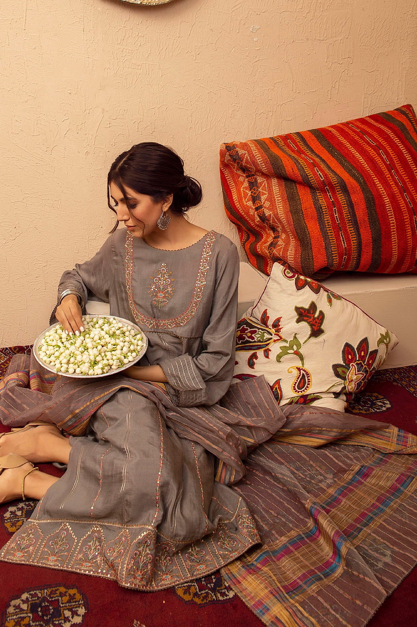 Stitched 2 Piece Raw Silk Embroidered Suit