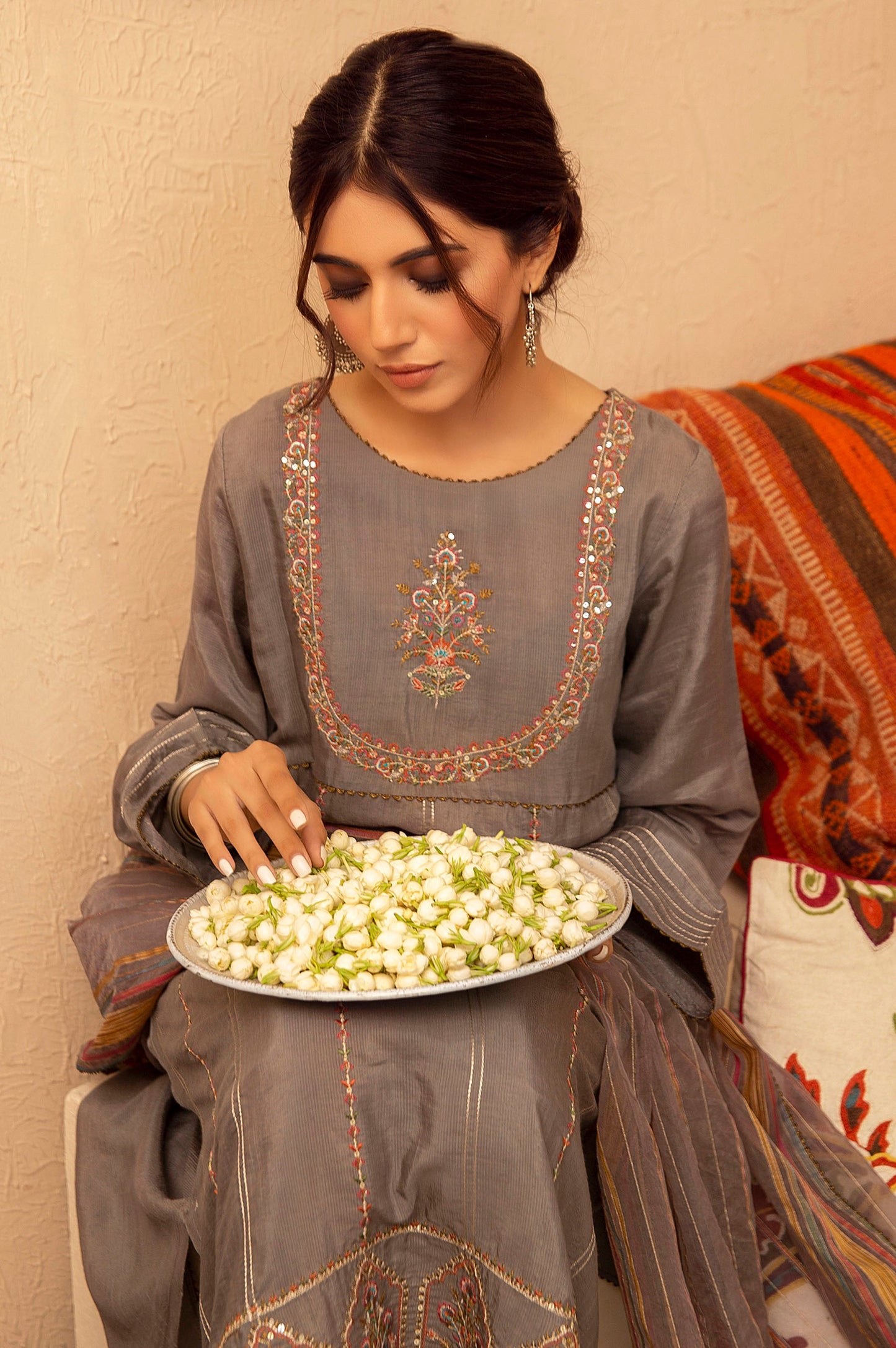 Stitched 2 Piece Raw Silk Embroidered Suit