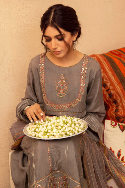 Stitched 2 Piece Raw Silk Embroidered Suit