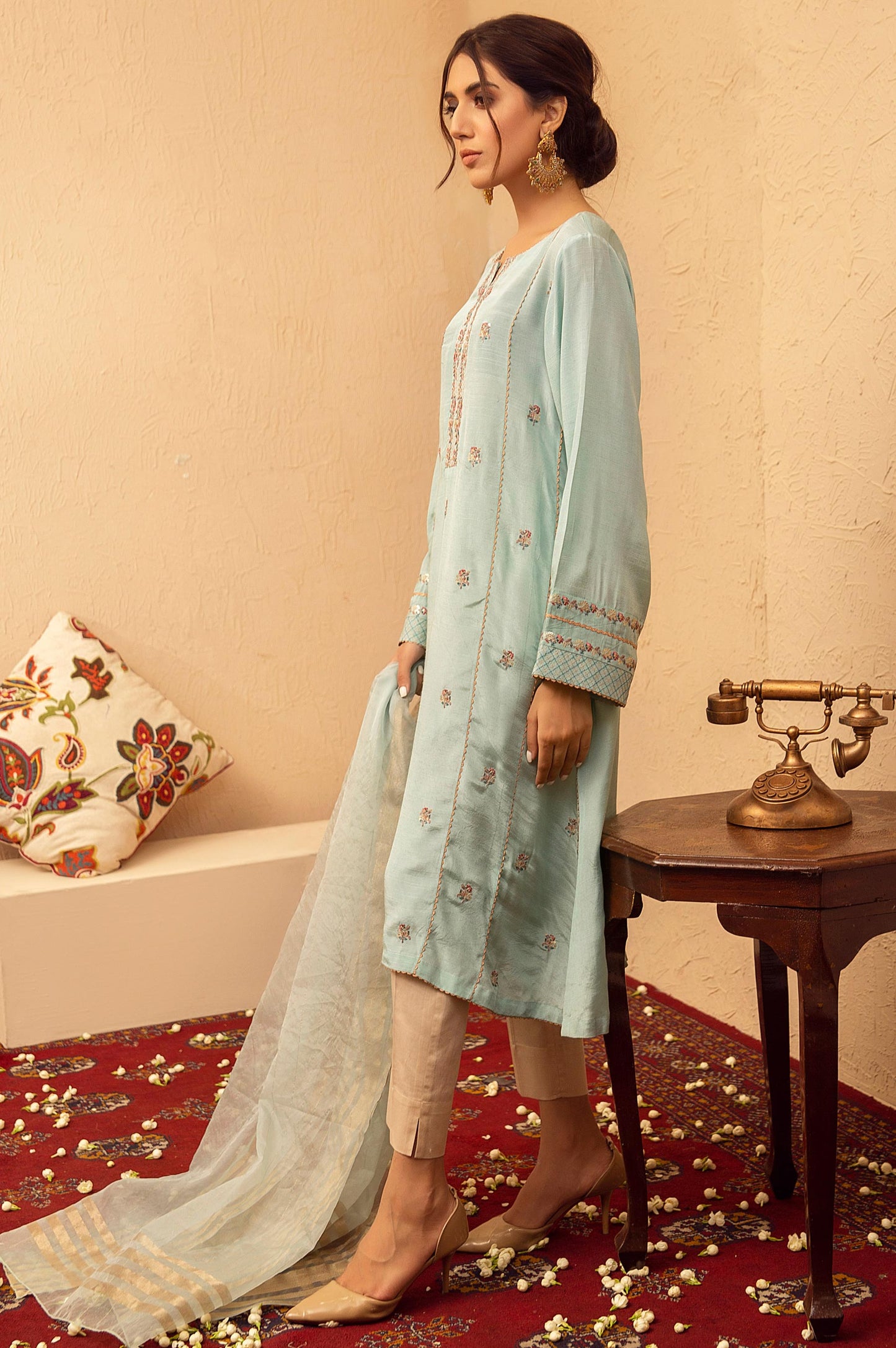 Stitched 2 Piece Raw Silk Embroidered Suit