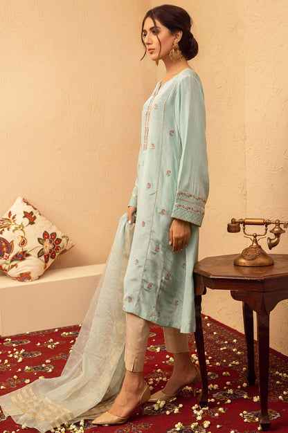 Stitched 2 Piece Raw Silk Embroidered Suit