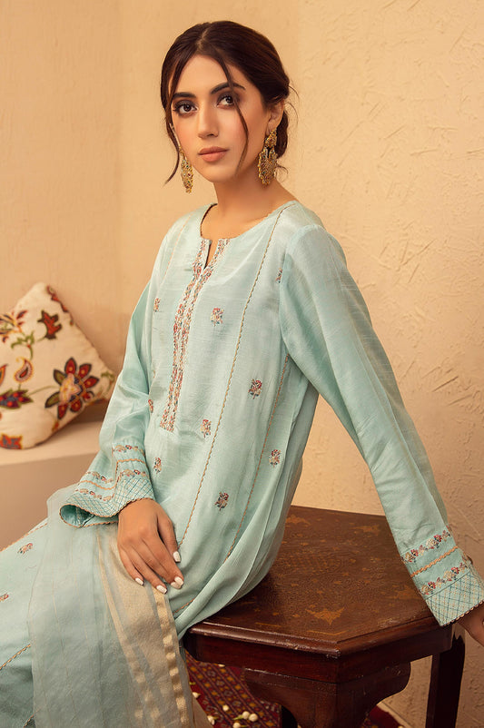 Stitched 2 Piece Raw Silk Embroidered Suit