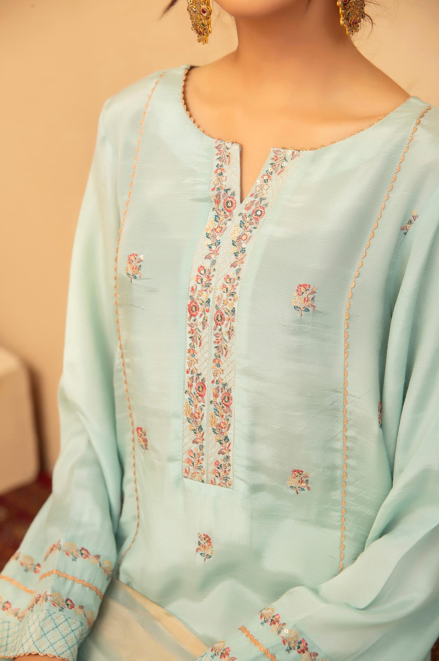 Stitched 2 Piece Raw Silk Embroidered Suit