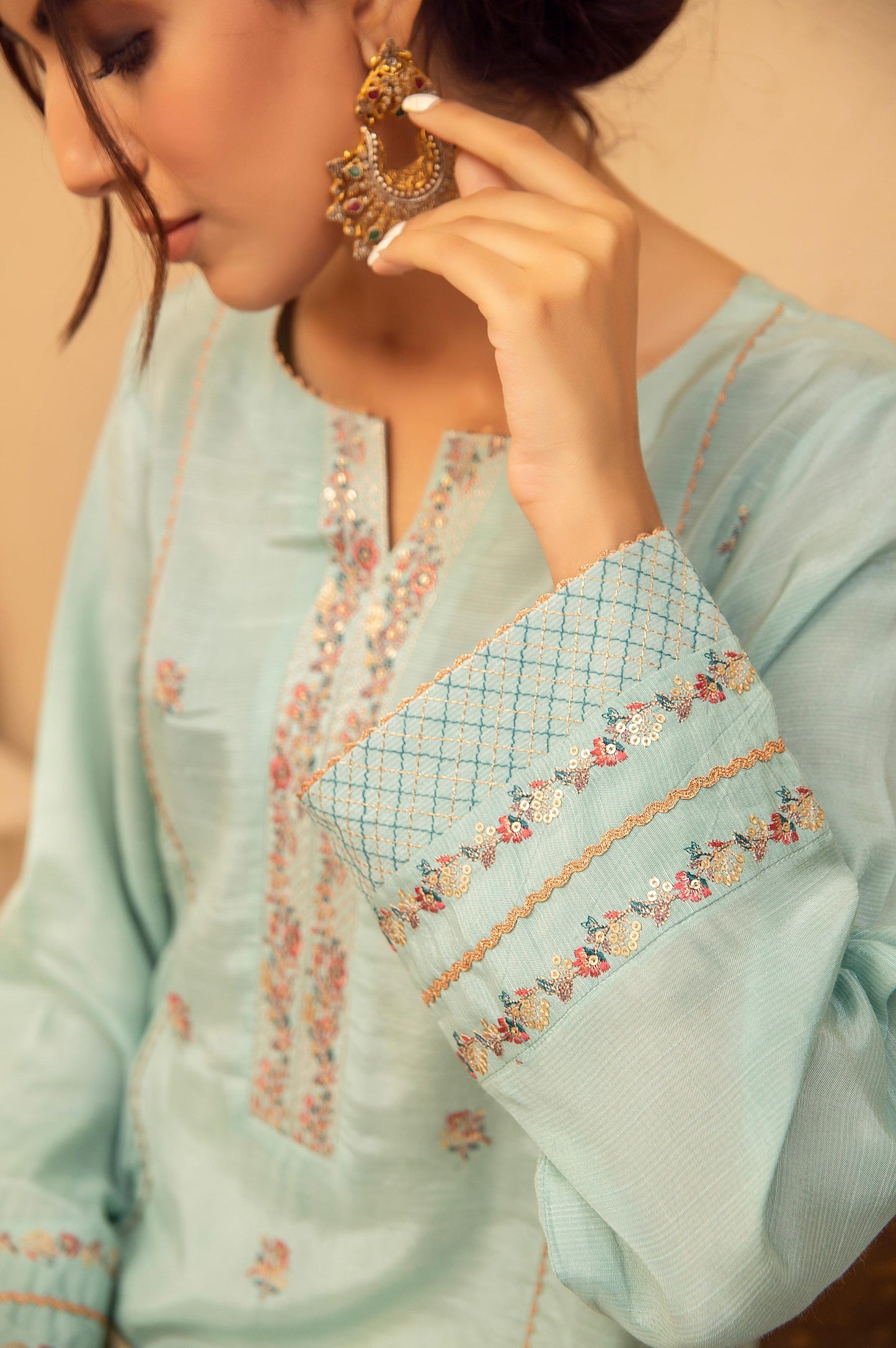 Stitched 2 Piece Raw Silk Embroidered Suit