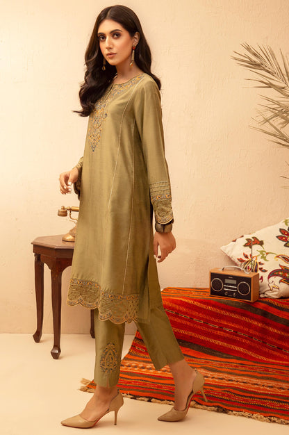Stitched 2 Piece Cotton Silk Embroidered Suit