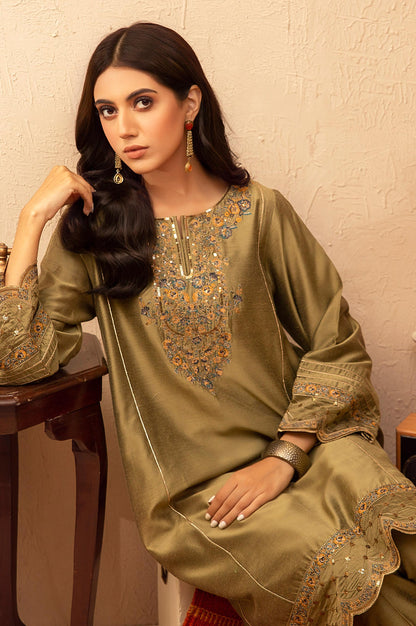 Stitched 2 Piece Cotton Silk Embroidered Suit