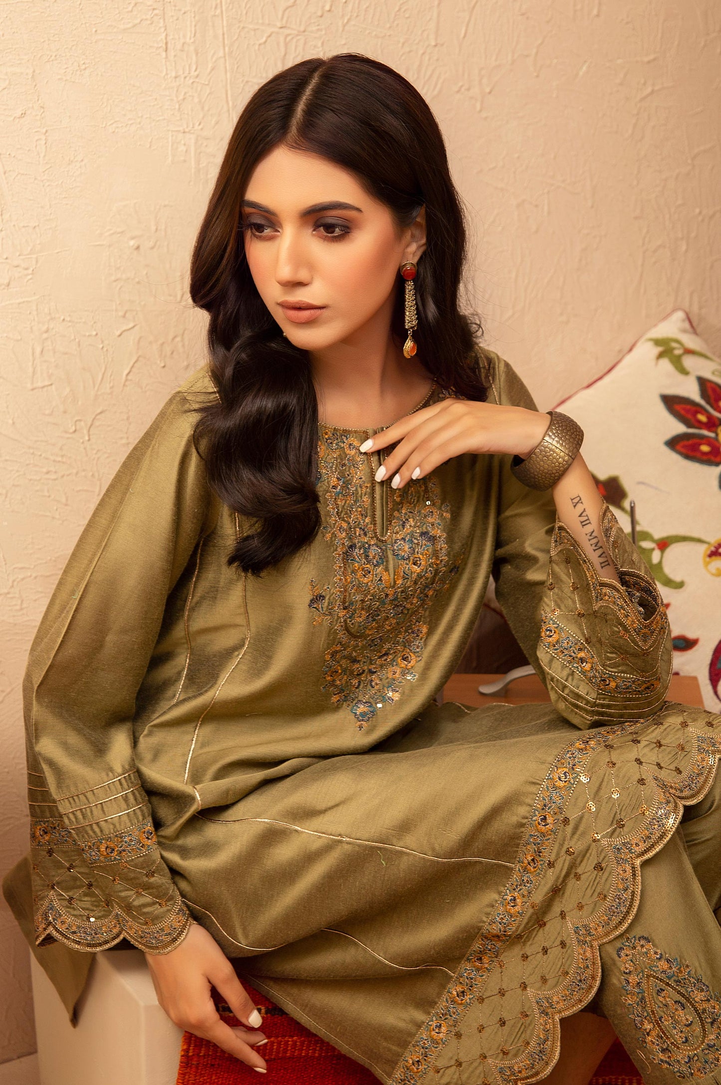 Stitched 2 Piece Cotton Silk Embroidered Suit