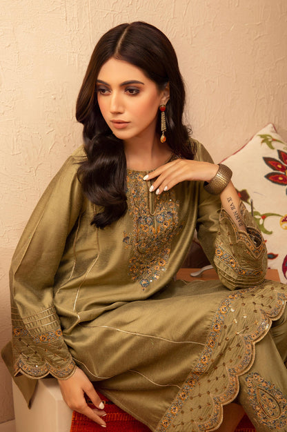 Stitched 2 Piece Cotton Silk Embroidered Suit
