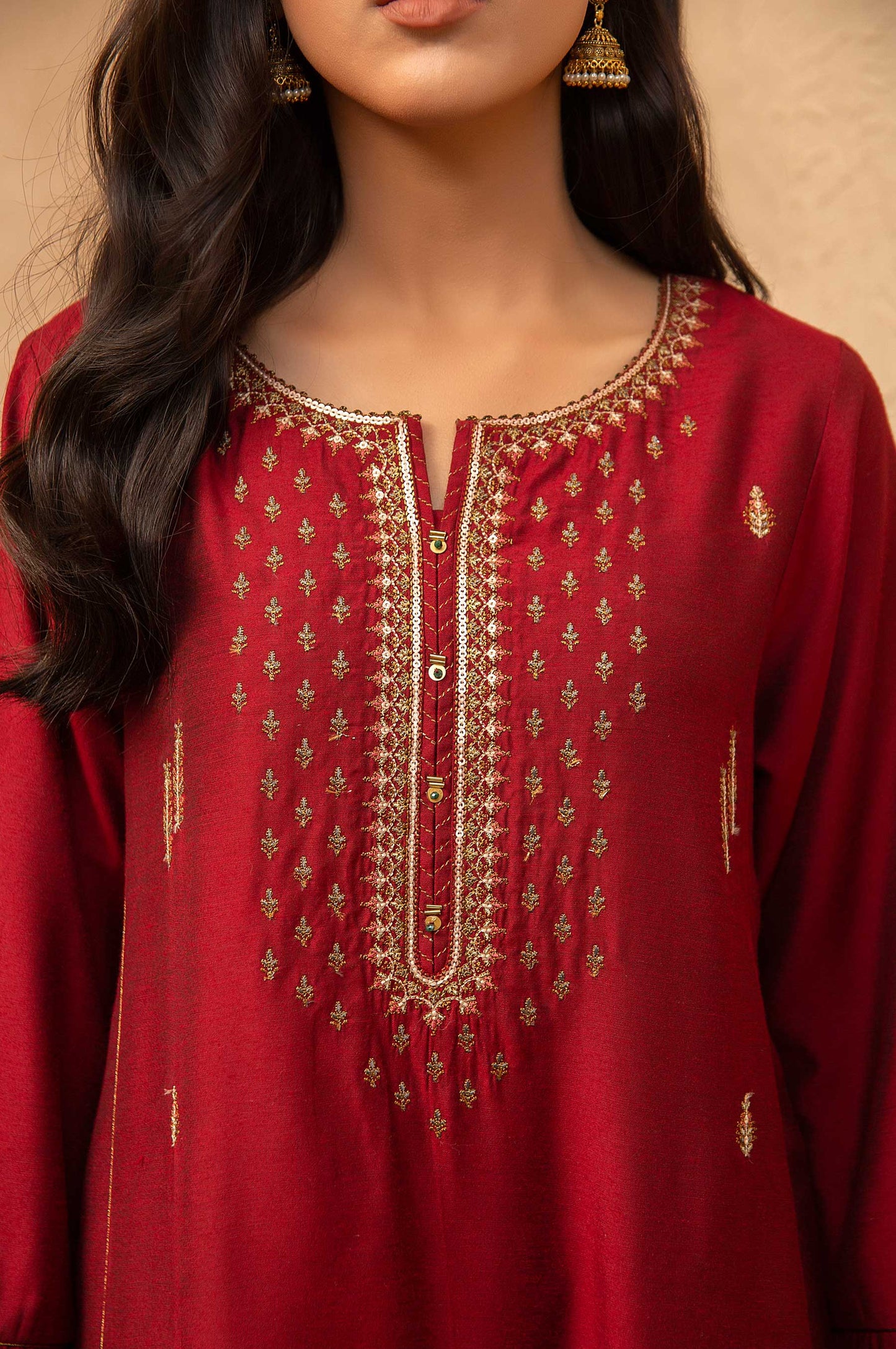 Stitched 2 Piece Cotton Silk Embroidered Suit
