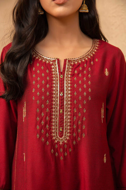 Stitched 2 Piece Cotton Silk Embroidered Suit