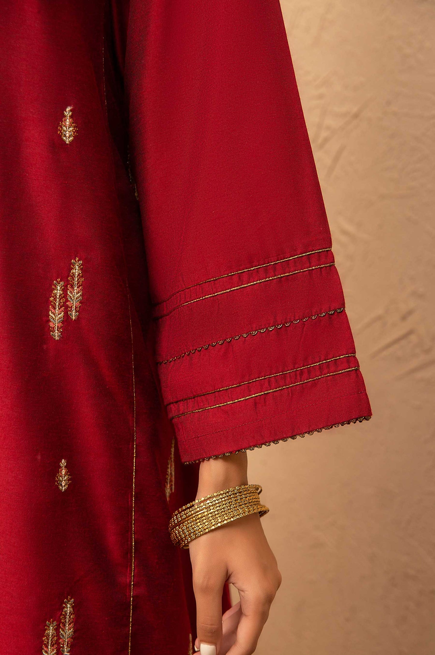 Stitched 2 Piece Cotton Silk Embroidered Suit