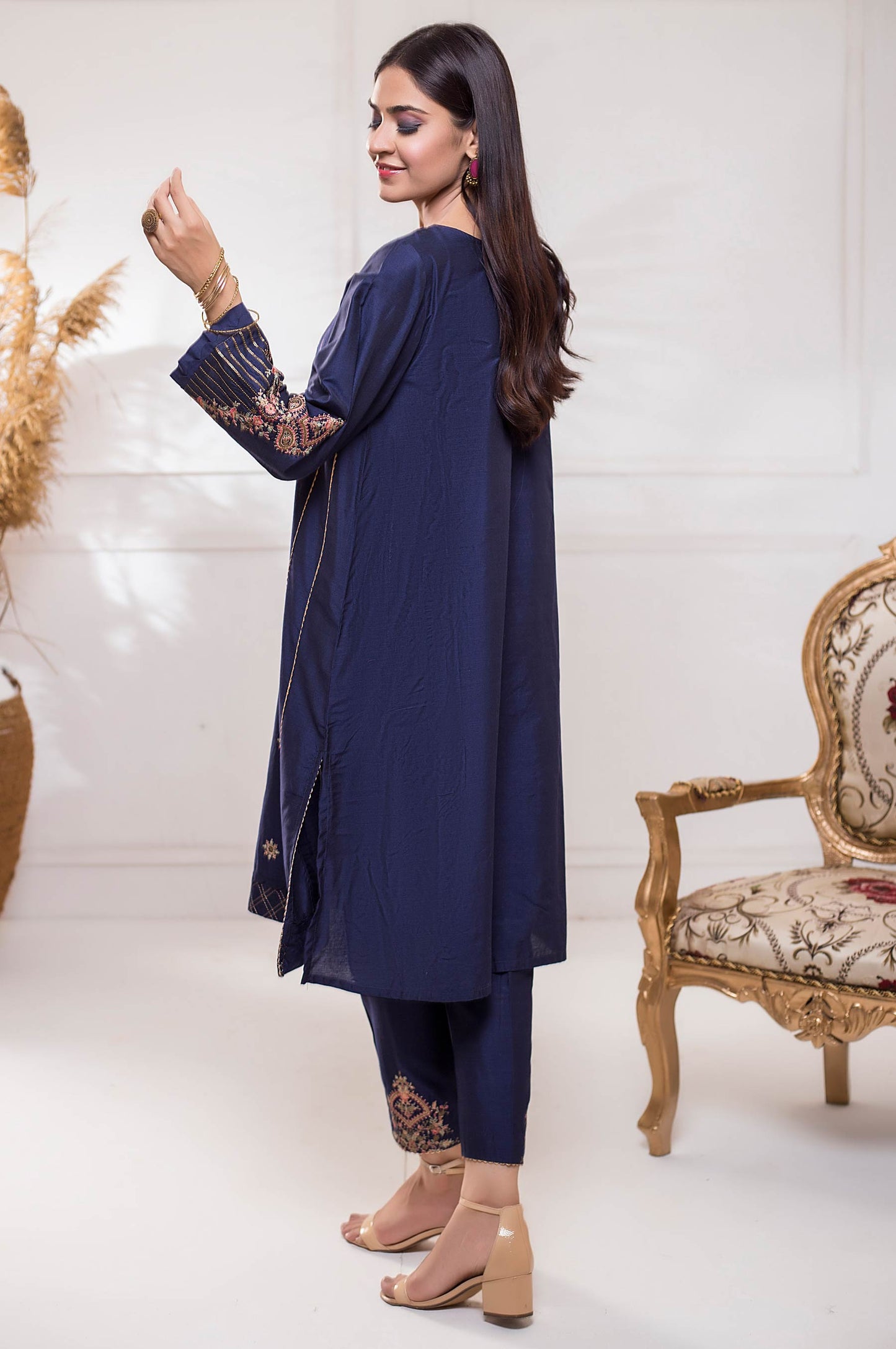 Stitched 2 Piece Cotton Silk Embroidered Suit