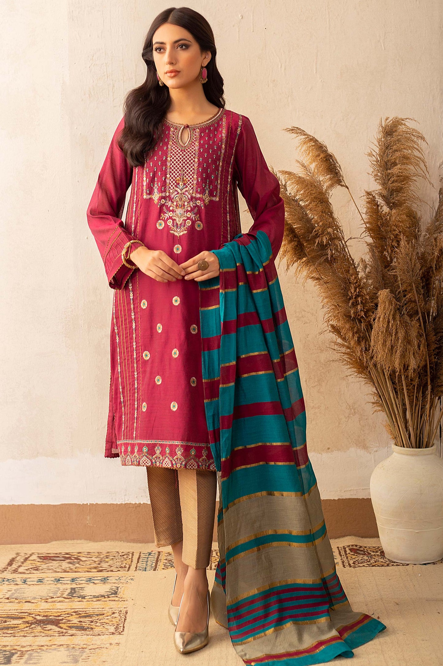 Stitched 2 Piece Plain Staple Embroidered Suit