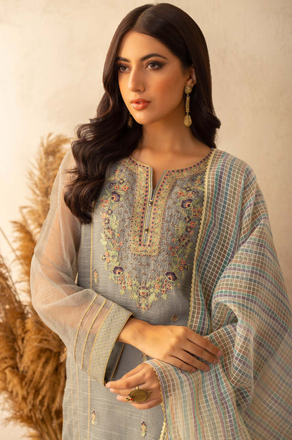 Stitched 2 Piece Textured Organza Embroidered Suit