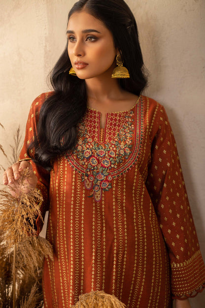 Stitched 2 Piece Cotton Silk Embroidered Suit