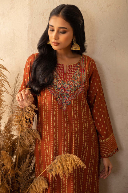 Stitched 2 Piece Cotton Silk Embroidered Suit