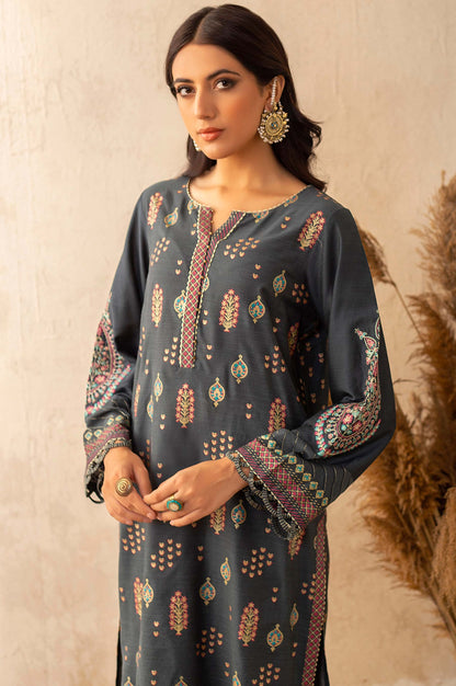 Stitched 2 Piece Cotton Silk Embroidered Suit