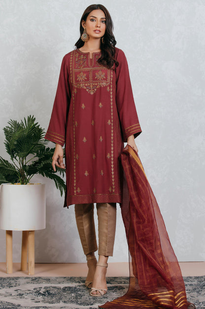 Stitched 2 Piece Raw Silk Embroidered Suit