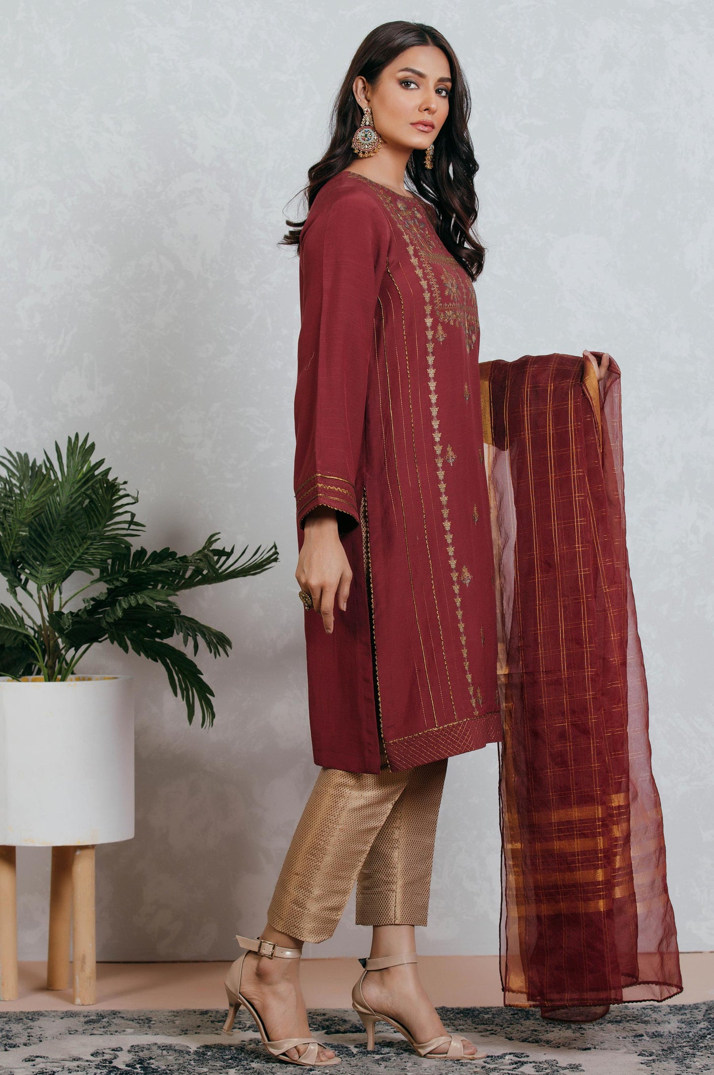 Stitched 2 Piece Raw Silk Embroidered Suit