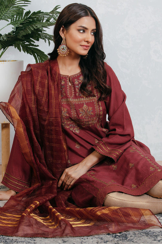 Stitched 2 Piece Raw Silk Embroidered Suit