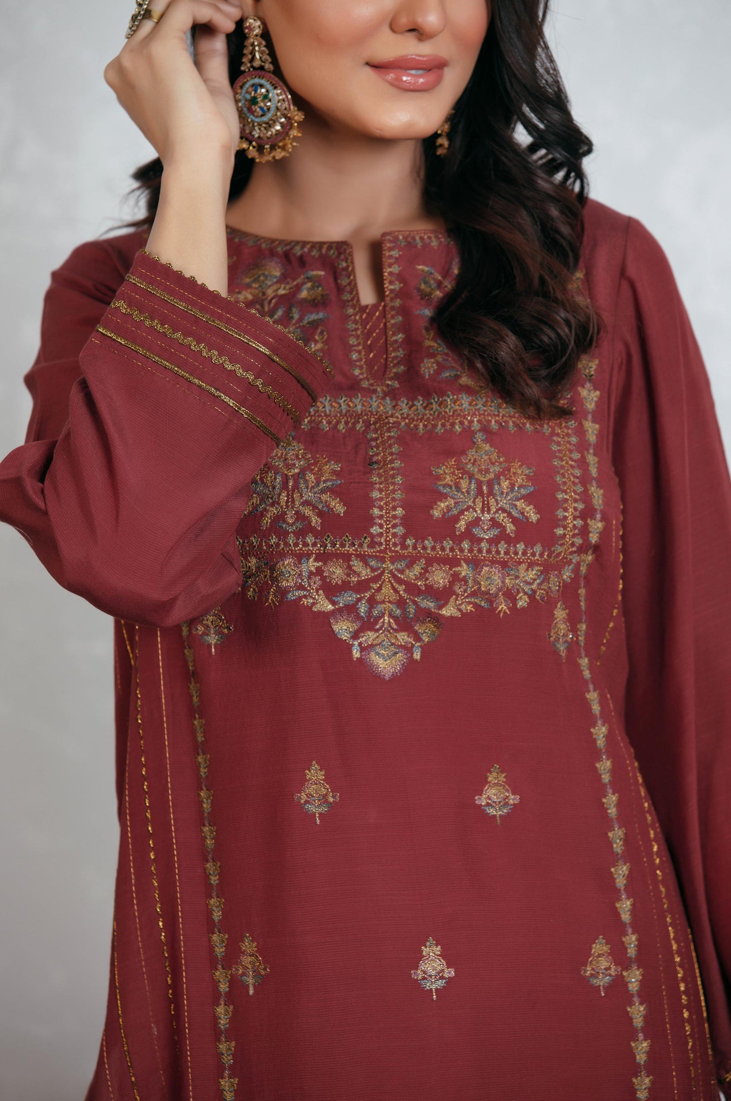 Stitched 2 Piece Raw Silk Embroidered Suit