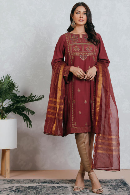 Stitched 2 Piece Raw Silk Embroidered Suit