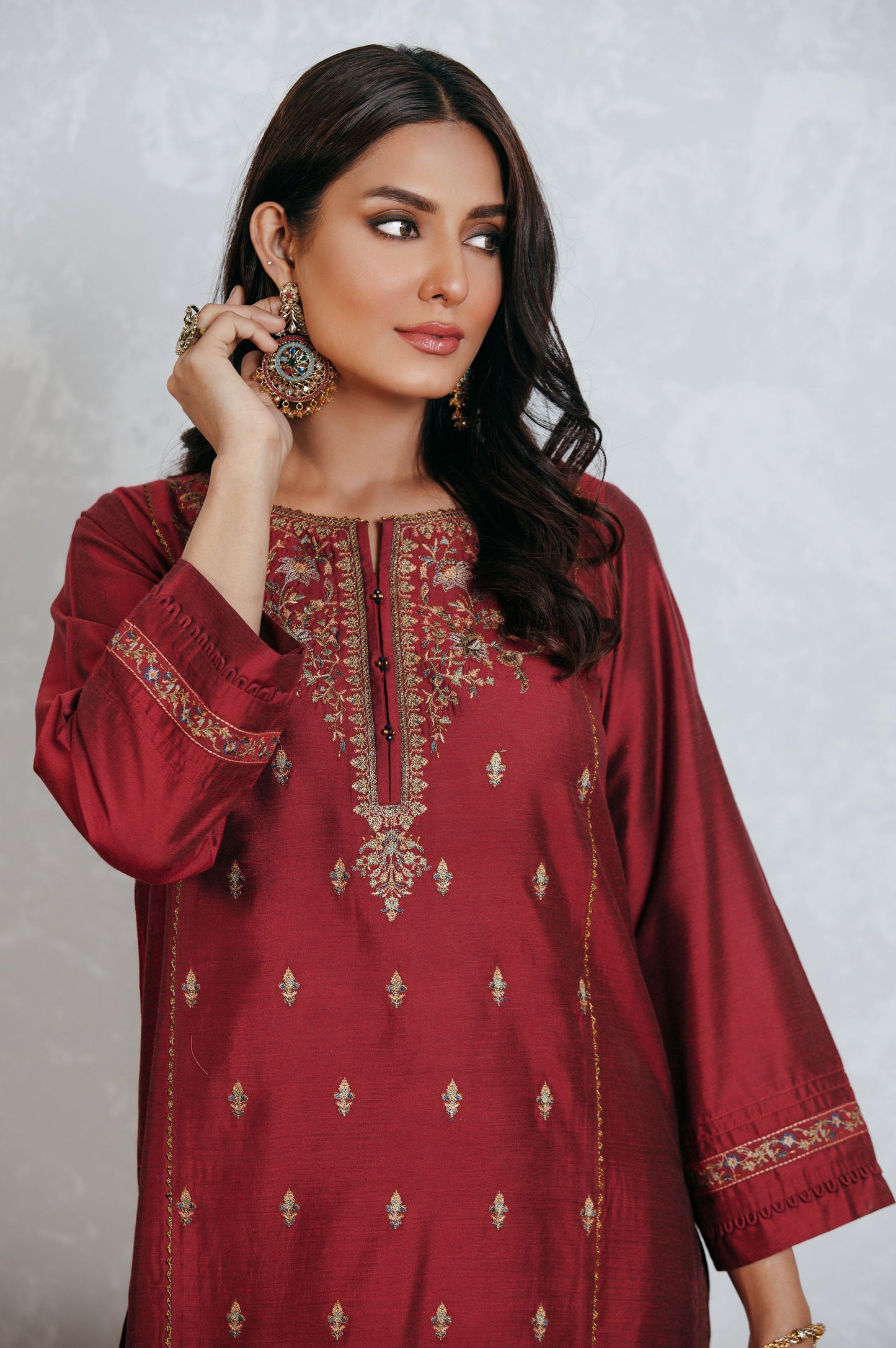 Stitched 2 Piece Cotton Silk Embroidered Suit