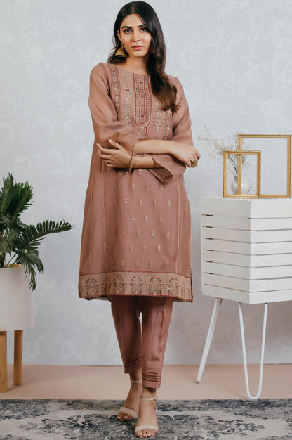 Stitched 2 Piece Cotton net Embroidered Suit