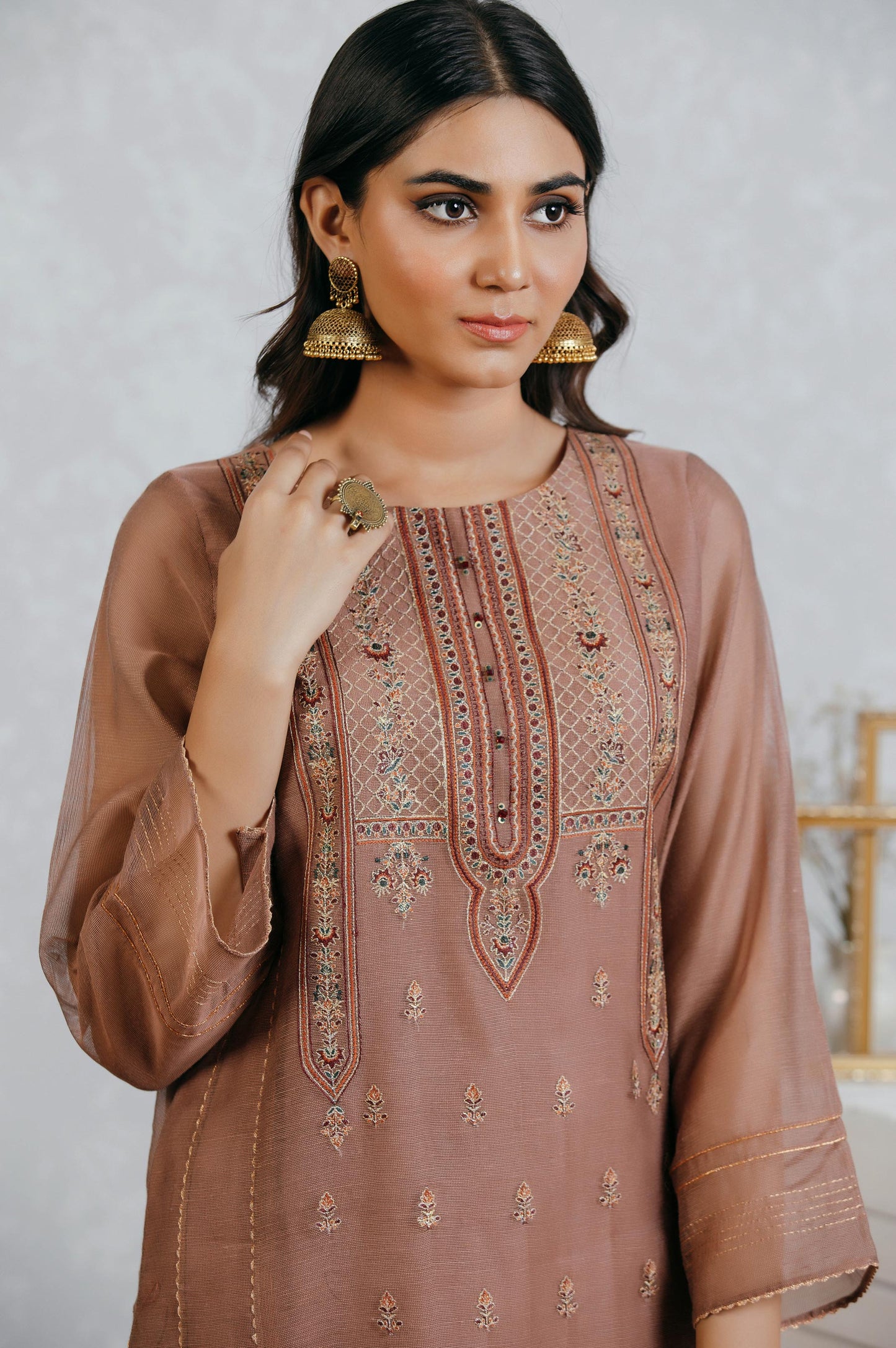 Stitched 2 Piece Cotton net Embroidered Suit