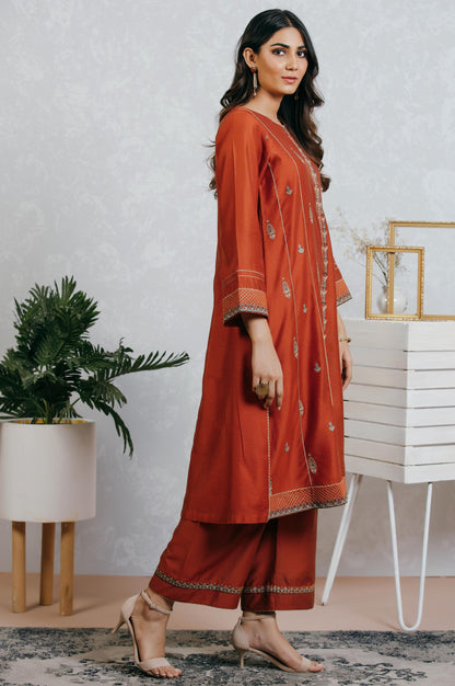 Stitched 2 Piece Cotton Net Embroidered Suit