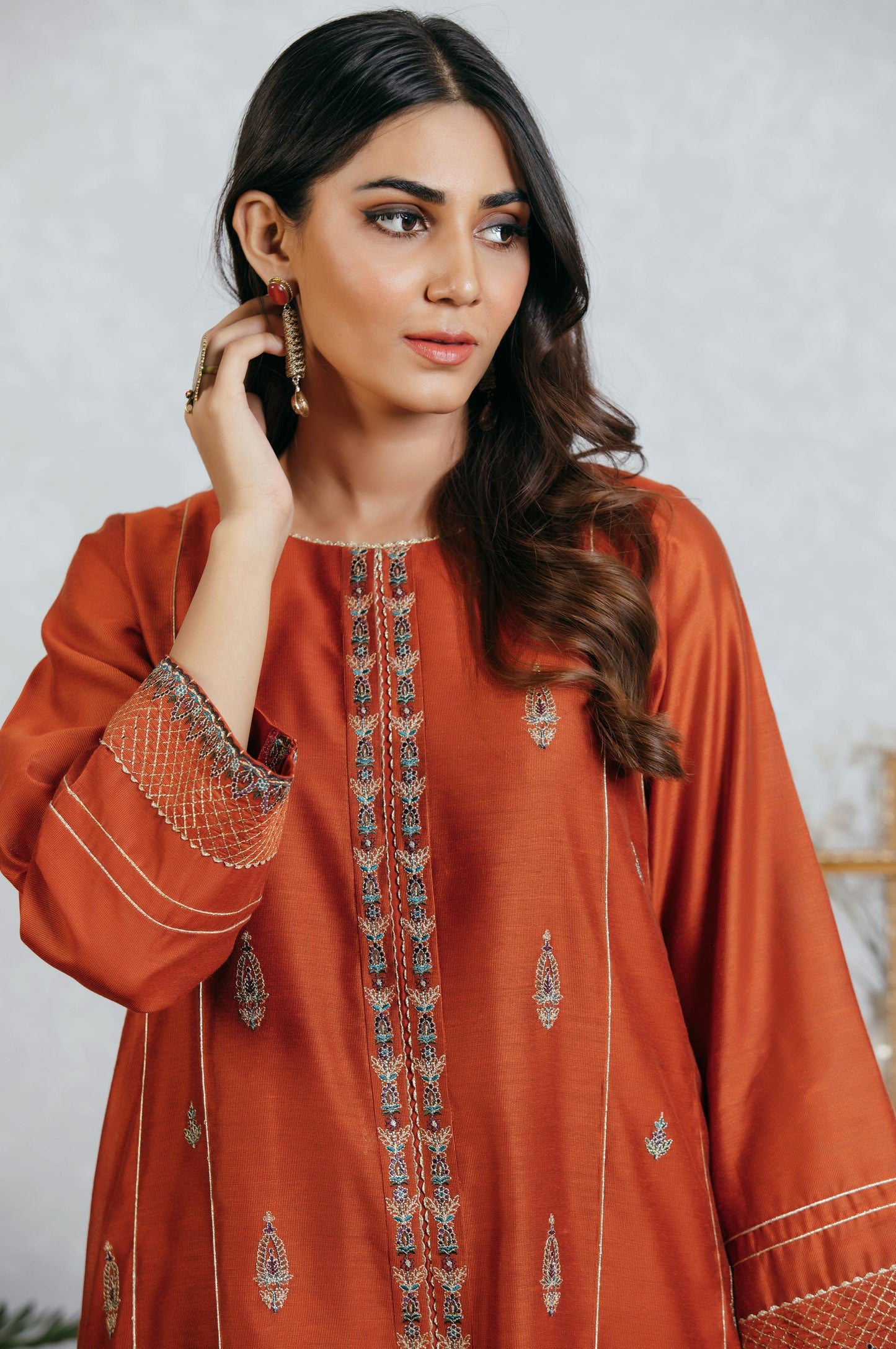 Stitched 2 Piece Cotton Net Embroidered Suit