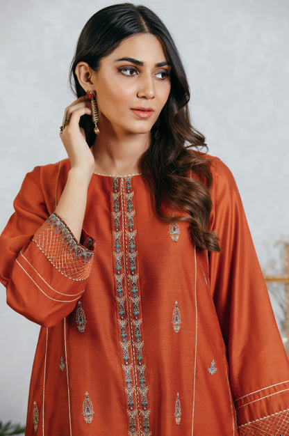 Stitched 2 Piece Cotton Net Embroidered Suit