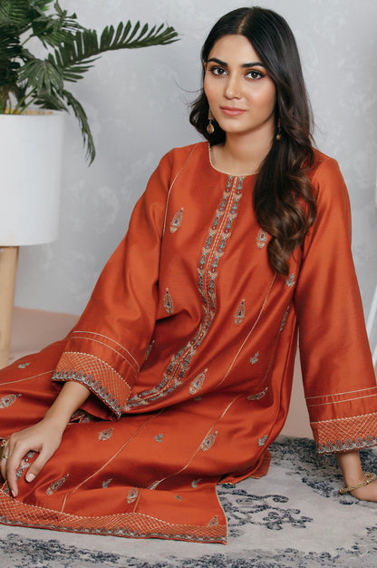 Stitched 2 Piece Cotton Net Embroidered Suit