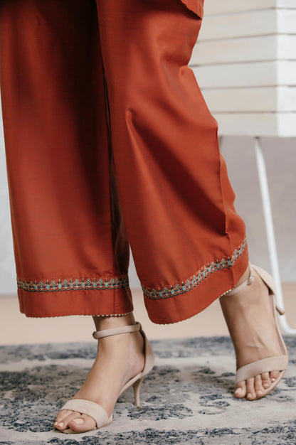 Stitched 2 Piece Cotton Net Embroidered Suit