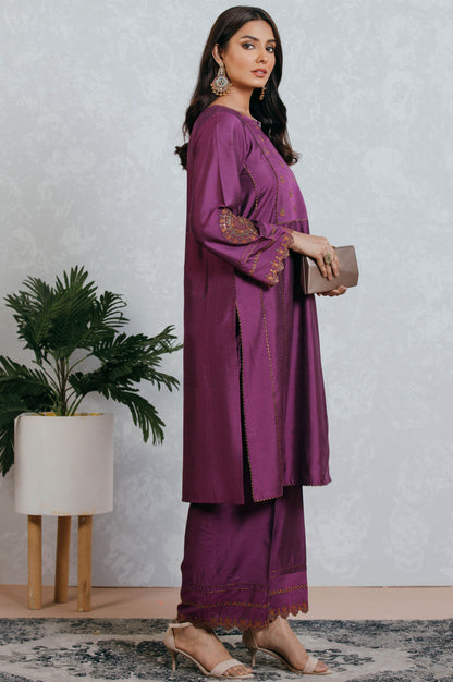 Stitched 2 Piece Cotton Silk Embroidered Suit