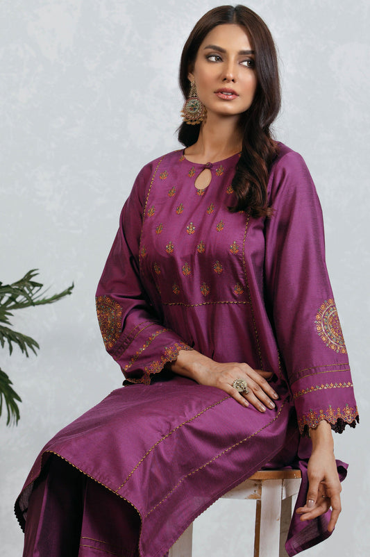 Stitched 2 Piece Cotton Silk Embroidered Suit