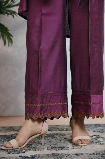 Stitched 2 Piece Cotton Silk Embroidered Suit