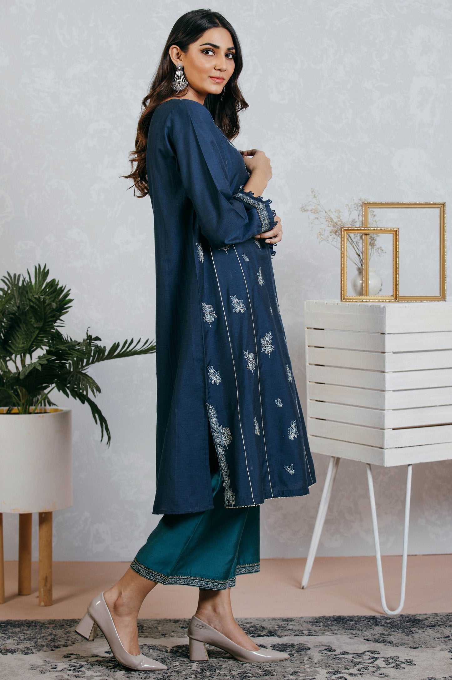 Stitched 2 Piece Cotton silk Embroidered Suit