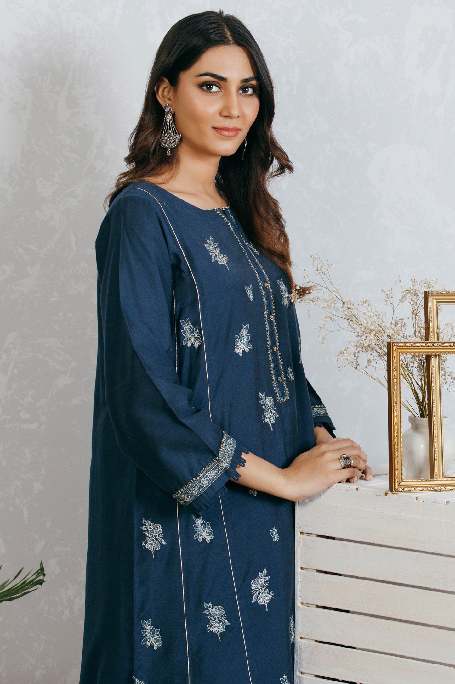 Stitched 2 Piece Cotton silk Embroidered Suit