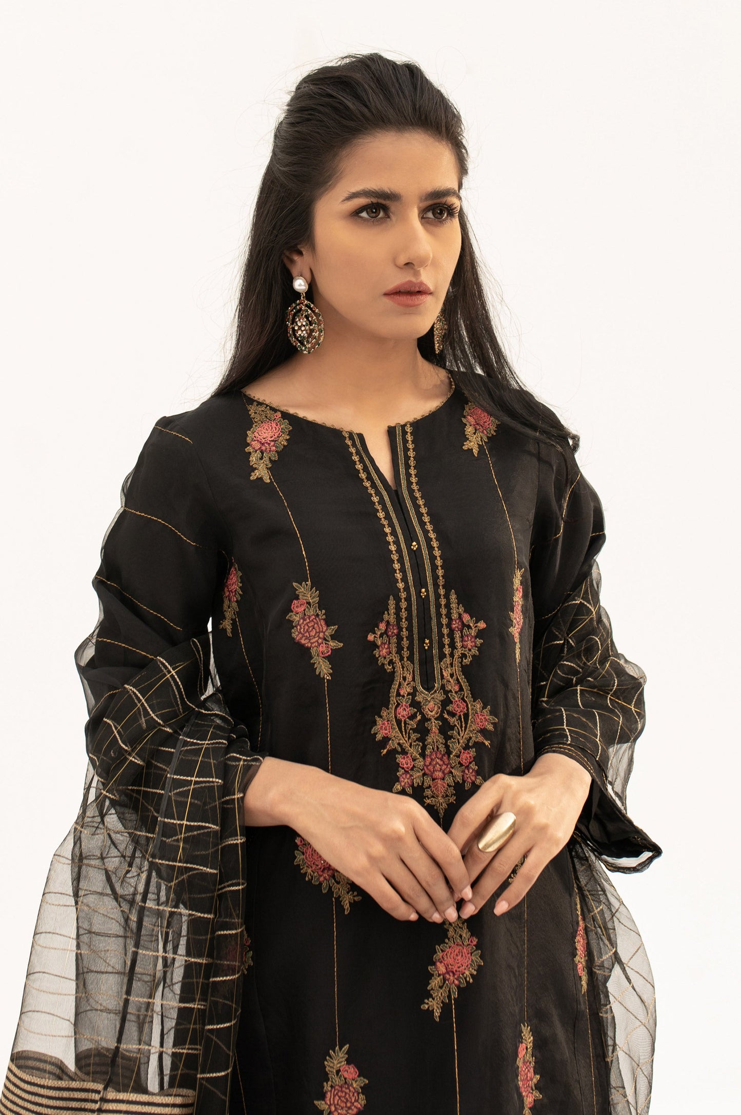 Stitched 2 Piece Embroidered Organza Outfit