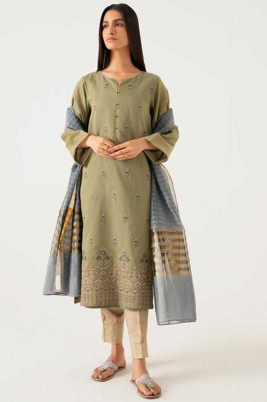 Stitched 2 Piece Cotton Net Embroidered Suit
