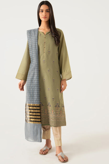 Stitched 2 Piece Cotton Net Embroidered Suit