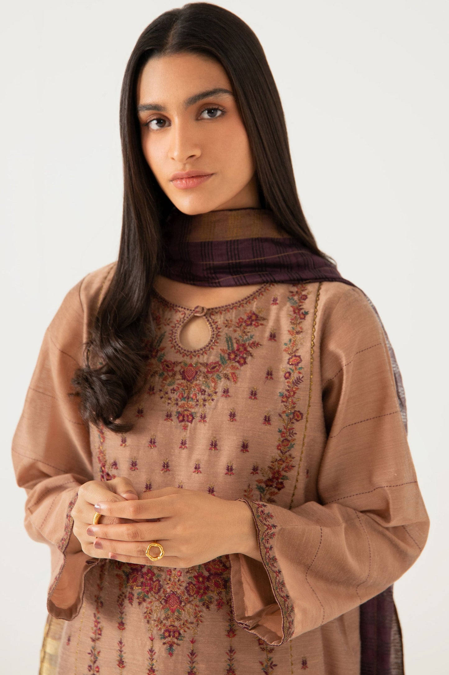 Stitched 2 Piece Cotton Net Embroidered Suit
