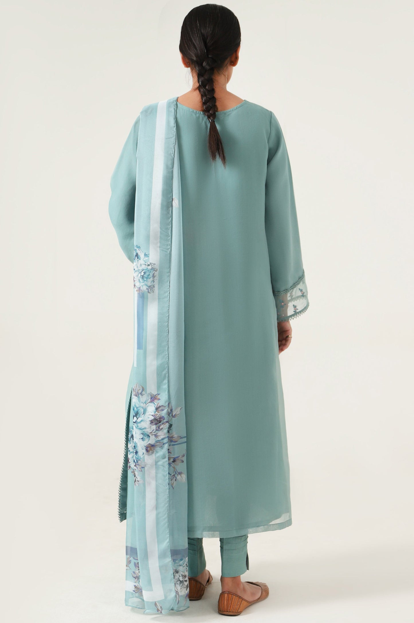 Stitched 2 Piece Embroidered Organza Suit.