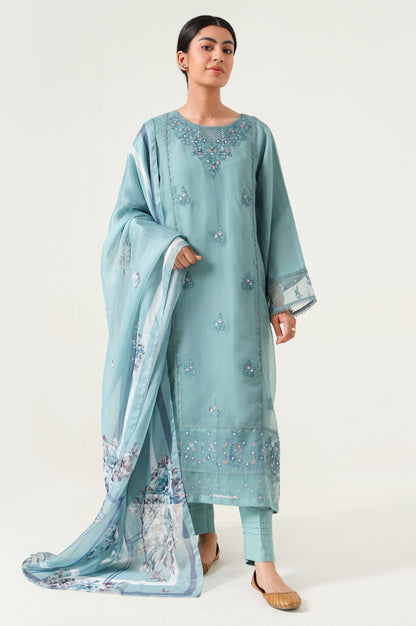 Stitched 2 Piece Embroidered Organza Suit.