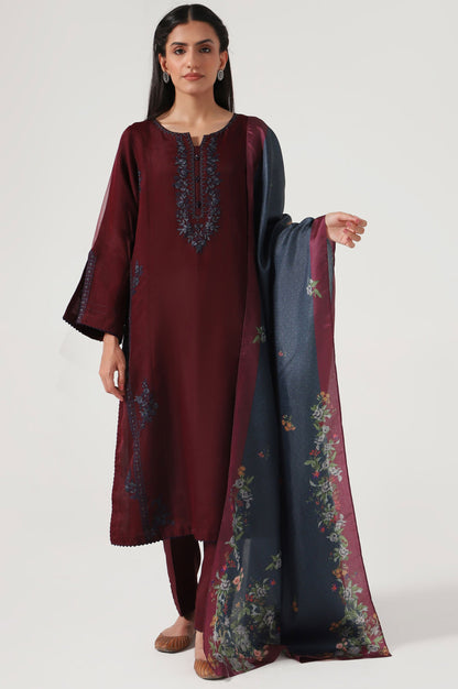 Stitched 2 Piece Cotton Net Embroidered Shirt