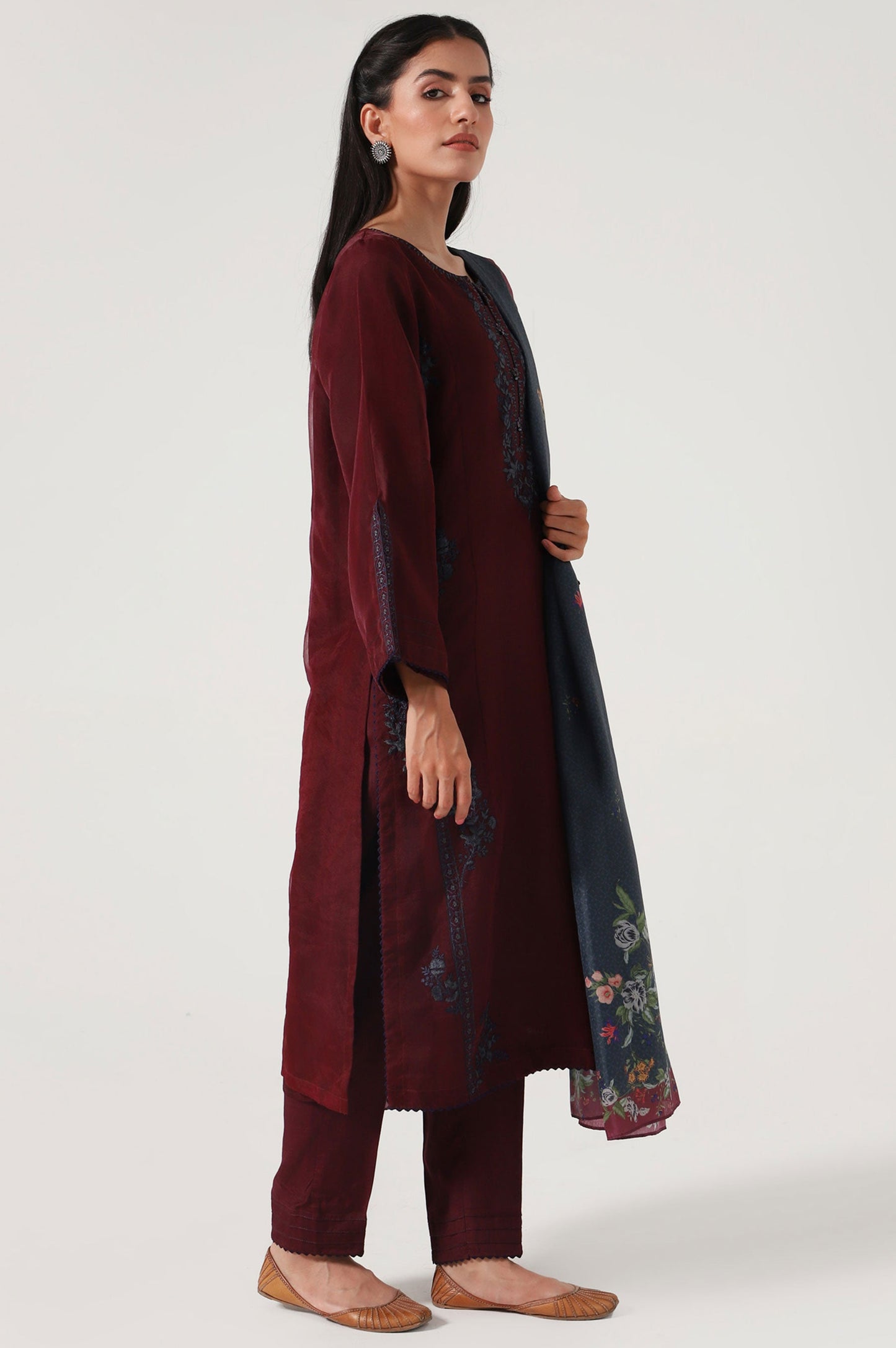 Stitched 2 Piece Cotton Net Embroidered Shirt