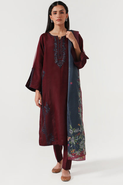 Stitched 2 Piece Cotton Net Embroidered Shirt