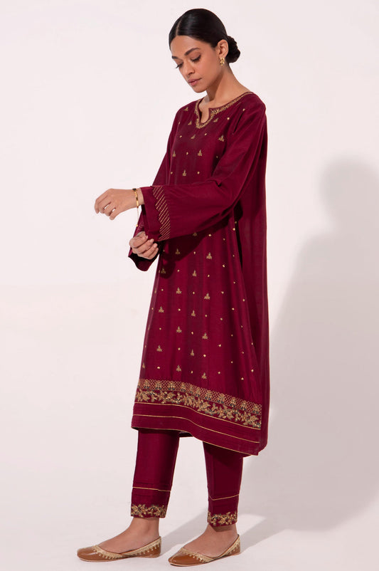 Stitched 2 Piece Cotton Silk Embroidered Suit