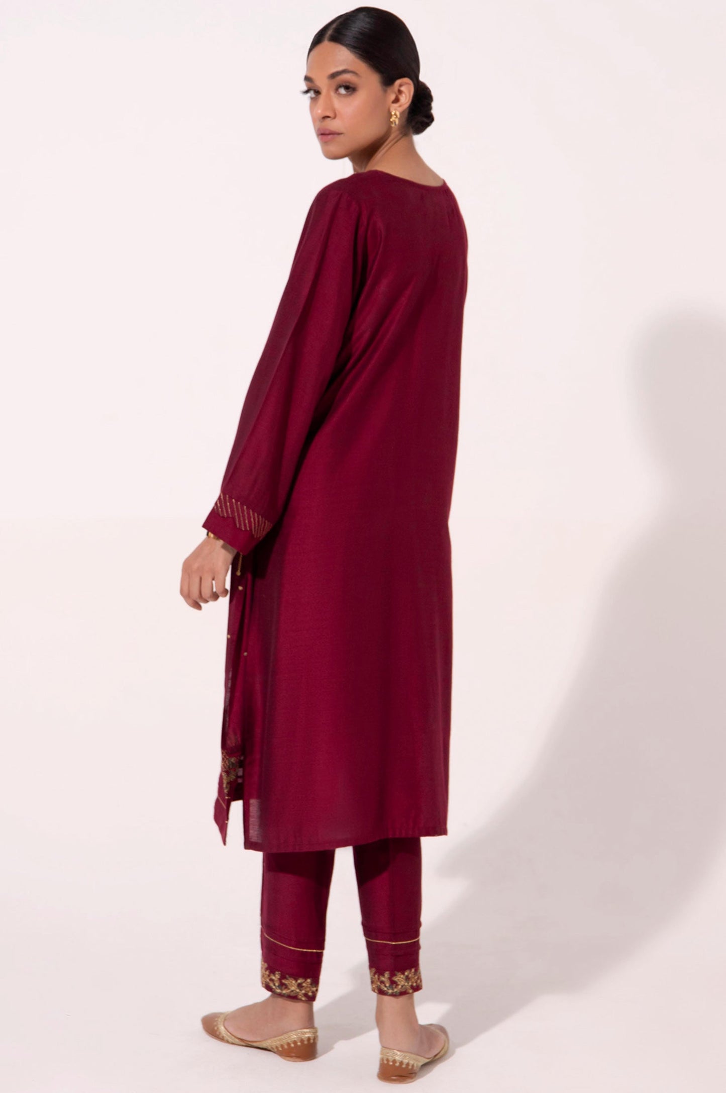 Stitched 2 Piece Cotton Silk Embroidered Suit